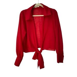 Adora Red Woven Tie Blouse Size L